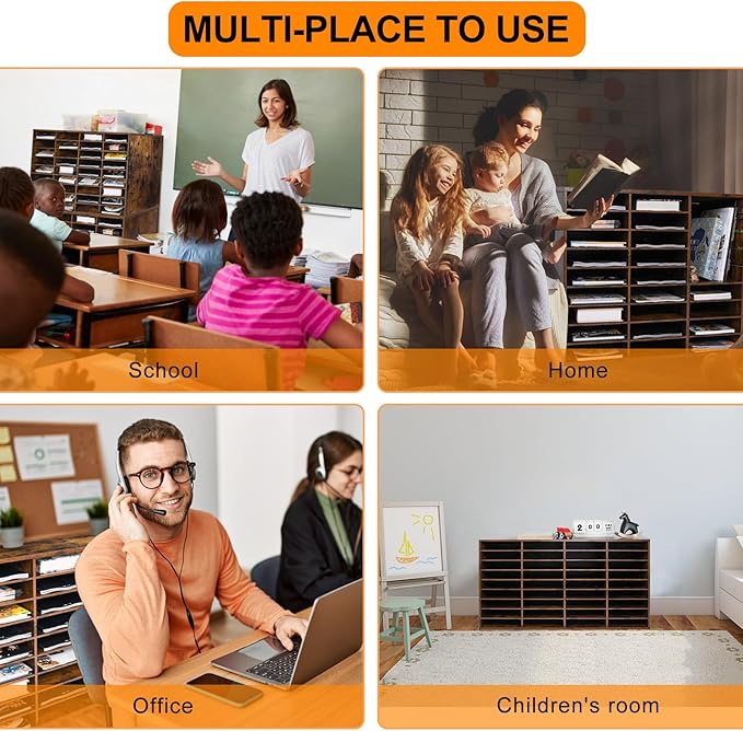 EasyPAG Wooden Literature Organizer with Adjustable Shelves, 36 Compartments Office Paper Organizer Storage 18000 Sheets Letter Size Paper, Student Mailbox for Classroom, Archaize