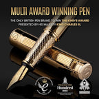 Scriveiner Personalized Gold Fountain Pen - Stunning Luxury Pen, Real Gold Plating, Schmidt Ink Refill, Best Engraved Fountain Pen Gift Set for Men & Women, Custom Name Engraving