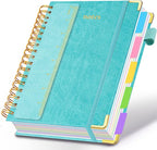Hardcover Spiral Notebook 6.2"x 8.2" Journal Notebook with Tabs and Removable Dividers 300 Pages 5 Subject Notebook College Ruled, Faux Leather Spiral Bound Notebook for Women School Work (Blue)