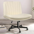 PUKAMI Criss Cross Chair with Wheels,Armless Cross Legged Office Desk Chair,PU Leather Modern Swivel Height Adjustable Wide Seat Computer Task Vanity Chair for Home Office(Beige)