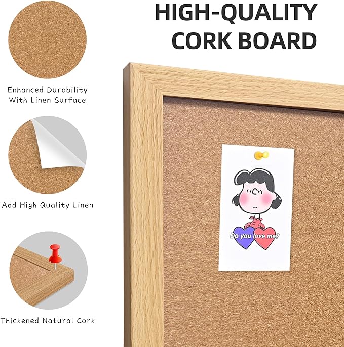Yunihome Cork Bulletin Board, 17x23 Inches Hanging Cork Board Wooden Framed with Pins for Wall, Dorm Room, Office, Home Decor – Natural Cork & Black Frame