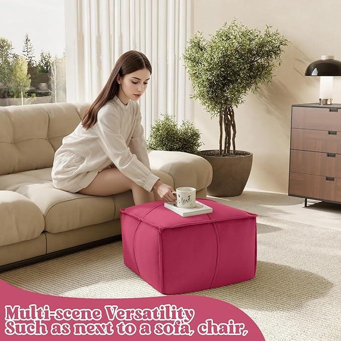 MeMoreCool Stuffed Round Pouf Ottoman Foot Rest, Floor Pouf Foot Stool with Soft Foam Chunk Filling, Small Round Ottoman Footstool Circle Footrest for Living Room