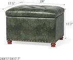 Decent Home 24'' Leather Ottoman with Storage Rectangle Foot Rest Ottomans Stool for Living Room(Green,Leather Texture)