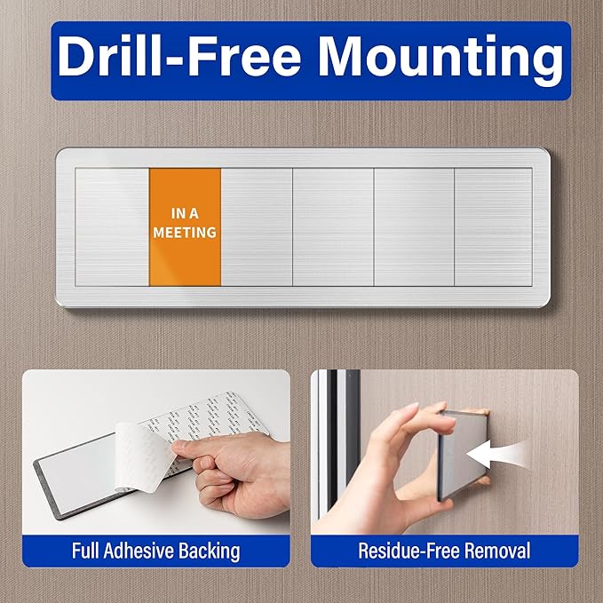 Office Door Signs with 6 Printed Status Options – Do Not Disturb, Out of Office, In a Meeting, Please Knock, Back Soon, Come on in – Includes Custom Personalized Blank Sticker for Privacy Workspace or Studio Available and Away