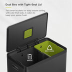 EKO EcoCasa II 36L+24L Dual Trash Can with Recycle Bin, Stainless Steel Garbage Can with Lid, Deodorizer Compartment, Odor-Proof and Fingerprint Resistant, Matte Black