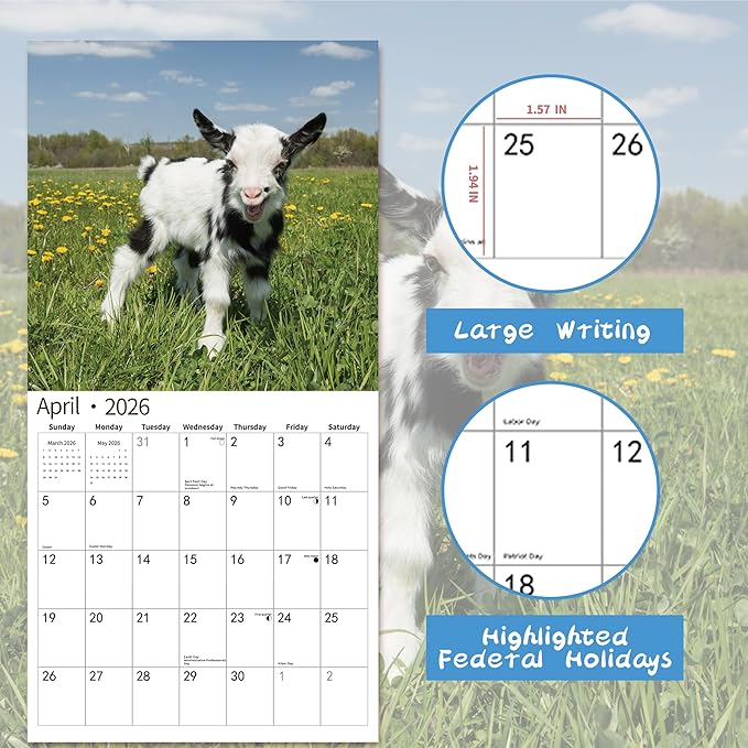 2026 Wall Calendar,Calendar 2026, November 2025 - December 2026, Wall Calendar Baby Moo Moos, 12" x 24" Opened,Full Page Months Thick & Sturdy Paper for Calendar Organizing & Planning