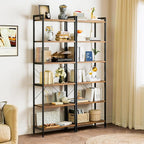 Casaottima Book Shelf Set of 2, 6 Tier Tall Bookshelf, Modern Wood Bookcase Shelves for Bedroom, Industrial Display Shelf for Living Room Home Office, Standing Shelving Unit Storage Organizer, Vintage