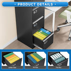 BYNSOE 4 Drawer File Cabinet with Lock Metal Vertical File Cabinet Office Home Vertical File Cabinet for A4 Legal/Letter Size Narrow File Cabinet Locked,Assembly Required (Black, 4 Drawers- Vertical)