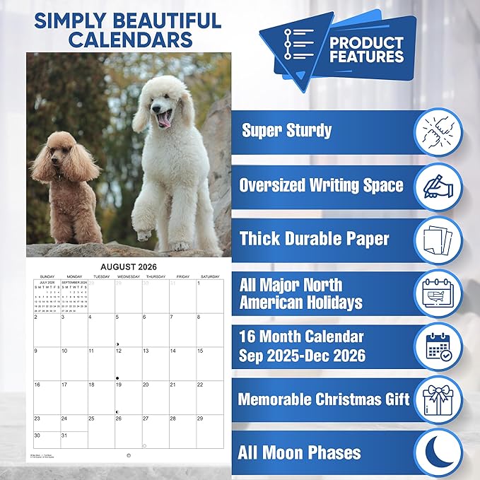 2026 Poodles Monthly Wall Calendar | Dog 2026 Wall Calendar 2025-2026