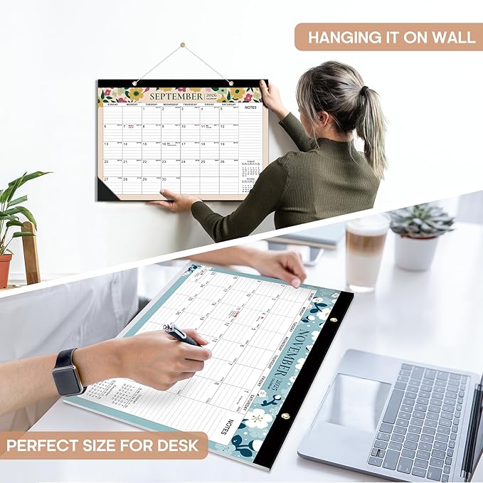 Desk Calendar 2026, 21 Months Calendar Runs from October 2025 to June 2027 - Large 17" x 12" Desktop/Wall Monthly Planner for Home School, or Office - Twilight Petals