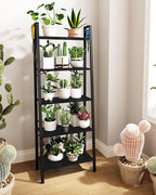 Hzuaneri Ladder Shelf, Bookshelf Bookcase, Freestanding Corner Storage Shelve with 2 Hooks for Home Office, Living Room, Kitchen, Bedroom, Industrial, 11.8" D x 23.6" W x 63" H, Black BC19304B