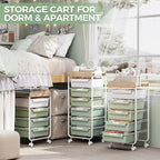 Rolling Storage Utility Cart With 4 Drawers,Kids Craft Art Cart,Makeup Organizer And Storage with Wooden Tabletop,Green