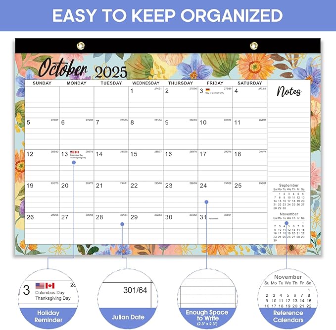 Desk Calendar 2026, 21 Months Calendar Runs from October 2025 to June 2027 - Large 17" x 12" Desktop/Wall Monthly Planner for Home School, or Office - Botanic Whimsy