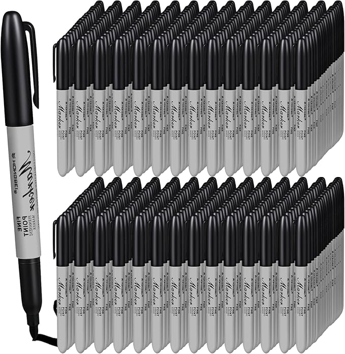 Thenshop 600 Pack Black Permanent Markers Bulk - Fine Point Permanent Marker Quick Drying Waterproof Pens for Doodling Writing Marking Classroom Work on Wood Metal Stone Glass, Office School Supplies