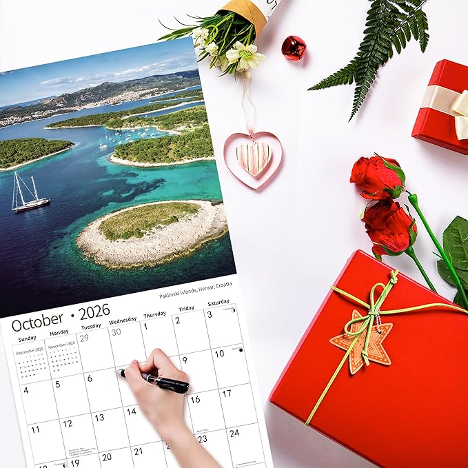 2026 Wall Calendar,Calendar 2026, November 2025 - December 2026, Wall Calendar Ocean Beaches, 12" x 24" Opened,Full Page Months Thick & Sturdy Paper for Calendar Organizing & Planning