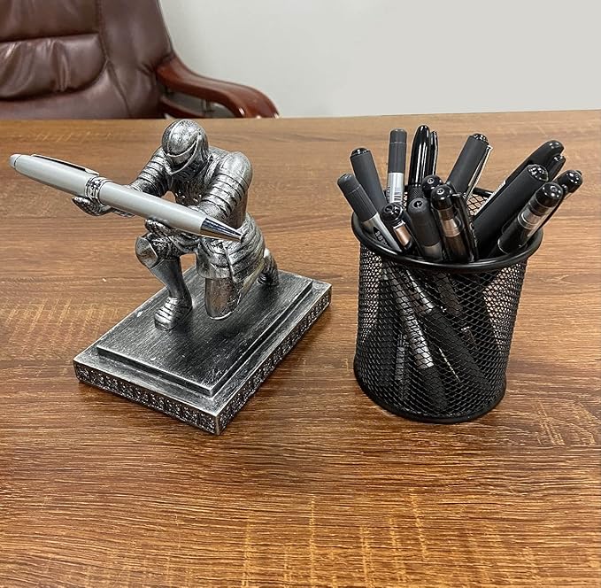 Ofiedx Executive Knight Pen Holder with a Pen Personalized Desk Accessories Decor Home Office Cool Pen Stand Iron