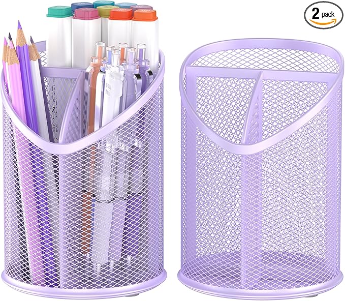 Delifox 2 Pack Pen Holder Mesh Round Pencil (Purple)