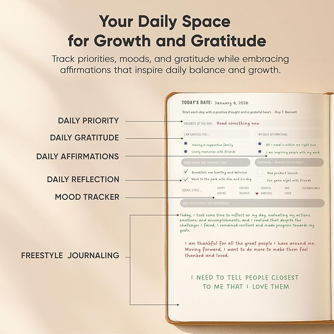 Journal For Men & Women - Gratitude Journal & Self Care Journal With Prompts - A5 Journaling Notebook - Brown - Productivity Store