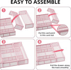 Marbrasse Expandable Desk Drawer Organizer, Mesh Tray with 10 Adjustable Compartments, Desk Organizers for Office Supplies, Makeup & Vanity (Expandable-Pink)