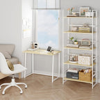BHG Vintage Multifunctional Folding Bookshelf, No-Assembly Plant Stand Storage Rack Shelves for Home Office (White, 5-Tier)