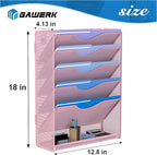 Gawerk 6 Tier Hanging File Organizer, Mesh Wall File Holder Paper Folder Rack with Bottom Flat Tray for Office Home, Pink