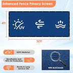 iCover 4x50ft Privacy Screen Fence, Outdoor Fencing Panels, Garden Windscreen Mesh Shade Sail Net Barrier, Include Reinforced Bindings and Brass Grommets Cable Zip Ties, Blue