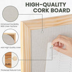 Bulletin Board Cork Board with Linen, 100% Wood Framed 24" x 36" Bulletin Board Decorations, Pin Boards for Walls, Wall Mounted Fabric Picture Board with 10 Pushpins for School, Home & Office, Natural