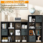 furtble Bookshelf with Storage Bins, 6 Cube Storage Organizer, Modern Wood Bookcase, Multifunctional Display Shelf for Living Room (Matte Black, 6 Cube)