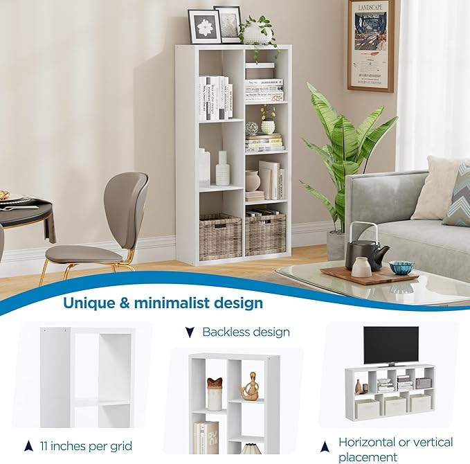 Jpiziso 7 Cube Storage Organizer, Cube Shelf with Heavy-Duty Thick Boards, 25.12" L x 9.37" W x 48.74" H, Smooth Easy-Clean Panels, Simple Assembly, for Living Room Bedroom Office, White