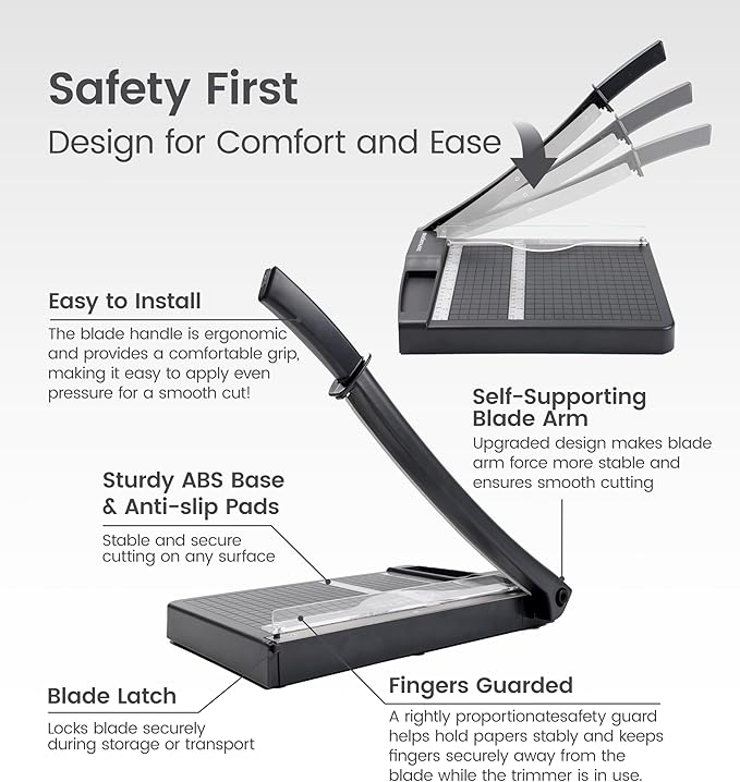 Paper Cutter,Paper Trimmer12" Cutting Length Heavy Duty Guillotine Paper Slicer with Safety Guard and Blade Lock,12 Sheets Capacity,Ideal for Offices,Homes,Printing Shops,Photo Studios