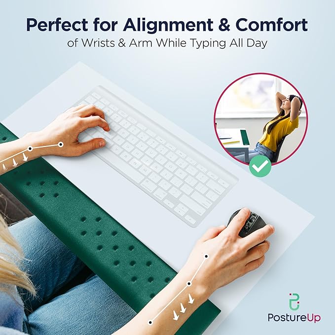 EdgeRest PostureUp L-Shaped Desk Long Wrist Rest Elbow, Forearm & Wrist Comfort Support for Table or Desk Edge, Non-Slip, Memory Foam Padding, Ergonomic Design for Work, Universal Fit, Forest Green