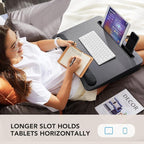 HUANUO Lap Laptop Desk - Portable Lap Desk with Pillow Cushion, Fits up to 17 inch Laptop, with Anti-Slip Strip & Storage Function for Home Office Students Use as Computer Laptop Stand, HNLD28B