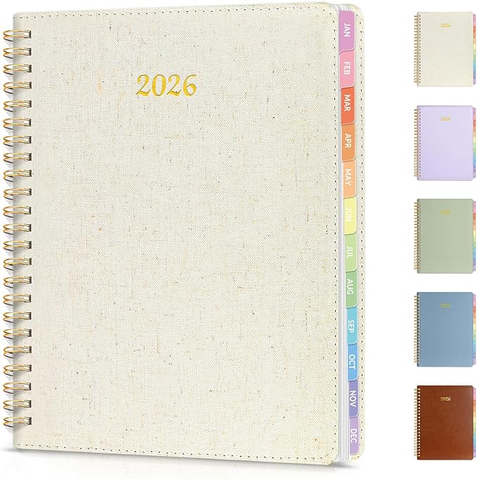 2026 Planner, Annecy Weekly ＆ Monthly Planner 2026, Jan. 2026 – Dec. 2026, 6.4" x 8.5" Monthly Agenda Planner with Tabs, Flexible Linen Cover, Spiral Binding, Double-sided Pocket, Bookmark, Beige