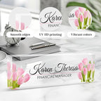 Custom Office Name Plate, Personalized Gifts for Women & Employees, Office Desk Accessory (Pink Tulip)