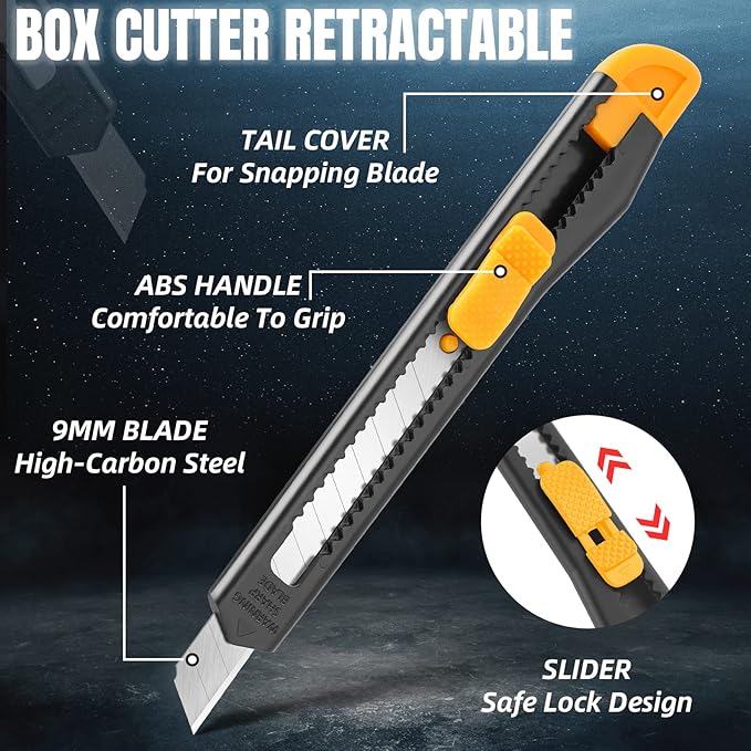 TIFICAL 16 Pack Box Cutter Retractable, 9mm Wide Utility Knife, Box Opener, Disposable Box Cutter Knife, Box Ppener, Navajas de Trabajo Exacto Knife for Home, Office Use