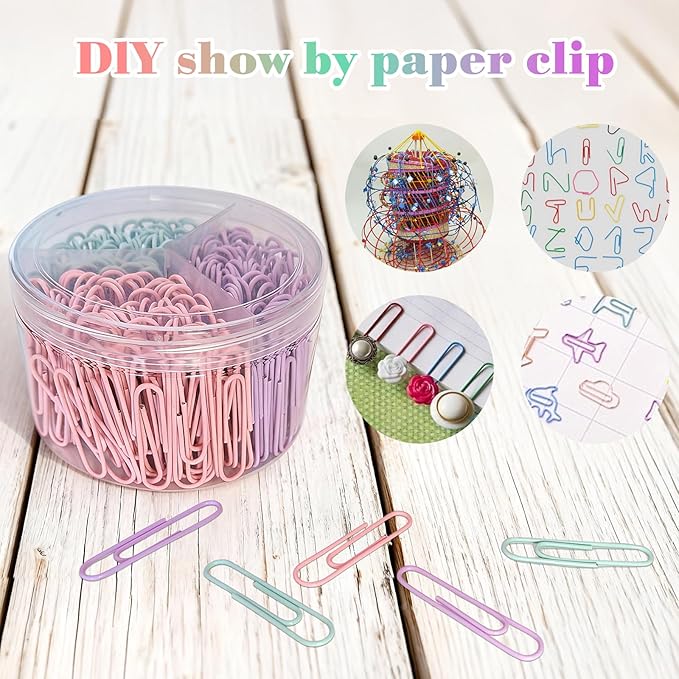 Nustartain Macaron Colored Jumbo Paper Clips, 300pcs 2 Inch (50 mm) Large Paper Clip Paperclips Big Clips for Paperwork Ideal for Office, School and Home Use