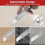 BIBURY 2 Pack Mutipurpose Utility Knife, Heave Duty Full Stainless Steel Retractable Box Cutter with 10PCS replaceable Blades (18mm Wide), Multi-functional Extended Razor Knife for Office, Home,School