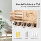 Lwenki Key Holder for Wall – Decorative Wooden Mail Holder and Key Shelf with Mounting Hardware, Installation Guide – Paulownia Wood with 5 Metal Key Hooks (11.8” x 6.7” x 2.8”)