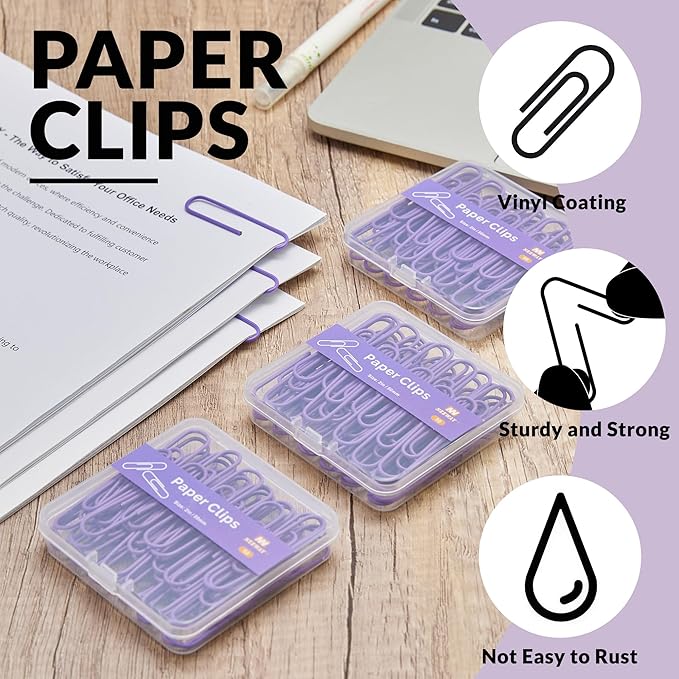 NEEWAY Colorful Large Paper Clips, 2 Inch Jumbo Paper Clips, 150 Count, 3 Pack of 50 (Purple)