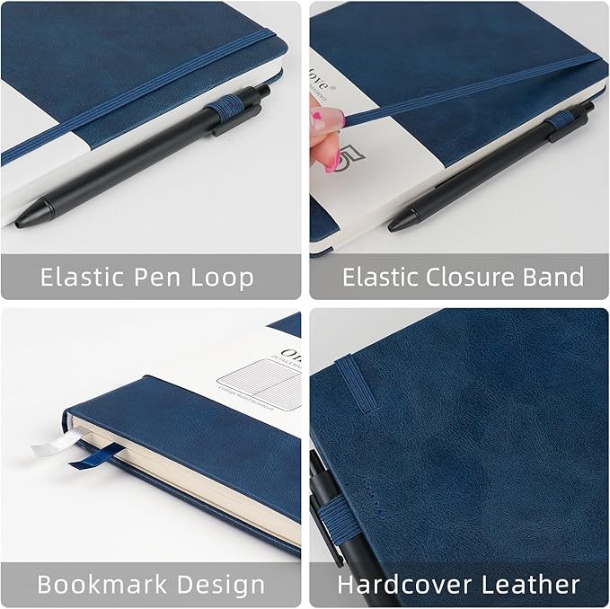 OnMove Notebooks Journal for Women Men 12 Pack Bulk Leather Hardcover with Pen Holder A5 160 Pages 100 GSM Thick Paper for Work School Lined Navy Blue