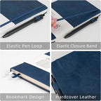 OnMove Notebooks Journal for Women Men 12 Pack Bulk Leather Hardcover with Pen Holder A5 160 Pages 100 GSM Thick Paper for Work School Lined Navy Blue