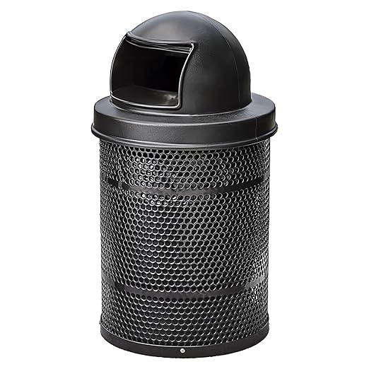 Zedfire 32 Gallon Perforated Waste Bin with Plastic Dome Lid, Steel Outdoor Heavy-Duty Commercial Trash Can, Round Recycle Container, Durable Garbage Can for Parks, Municipalities, Parking, Schools