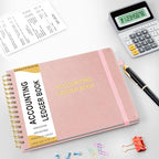 HAUTOCO Hardcover Accounting Ledger Book for Small Business Bookkeeping Horizontal Money Expense Tracker Notebook with 2 Storage Pouch, Personal Columnar Log Journal 10.78 x 8'', Rose Gold