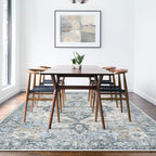 GENIMO 9x12 Area Rugs for Living Room, Machine Washable Non Slip Vintage Rugs, Low Pile Lightweight Chenille Print Rug for Bedroom, Dining Room, Home Office, Blue