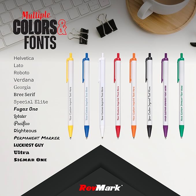 RevMark Personalized Ballpoint Pen, Custom Printed Name, Business or Event Information, Timeless Advertising, USA Made Pens, Promotional Marketing, Smooth Black Ink, Bulk Pack (Black,500 Ct.)