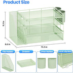 OPNICE Desk Organizer, 4-Tier Desktop File Organizer with Drawer and 2 Pen Holders, Office Desk Accessories, File Sorters, Workspace Organizers for Office Supplies(Green)