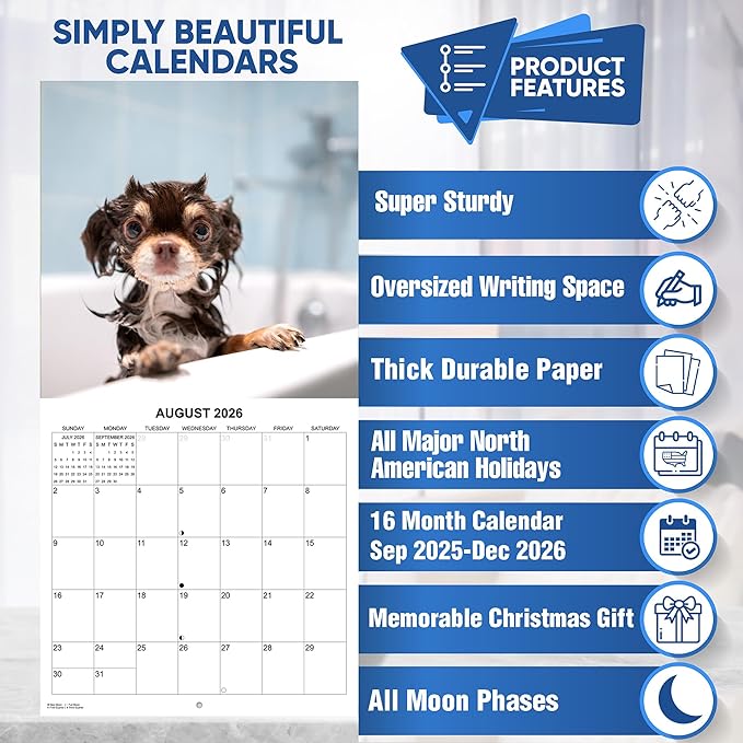 2026 Chihuahuas Monthly Wall Calendar | Cute Dogs Calendar September 2025 - December 2026