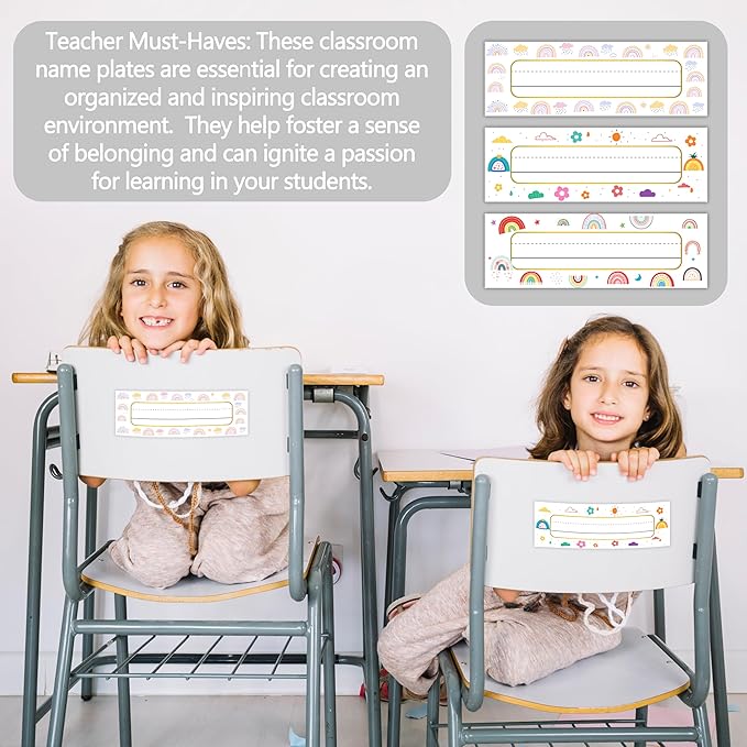 30 Name Tags for Classroom Cubbies, 3x9 in Boho Rainbow Name Plates for Desks, Classroom Must Haves for Teachers Elementary - A02