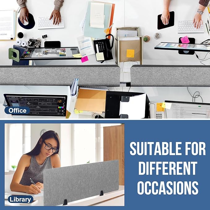 Yaomiao 4 Pack Acoustic Desk Divider Soundproof Desk Privacy Panel Freestanding Partitions Sound Absorbing Divider for Office Reduce Noise and Visual Distractions 47.3" x 16"(Light Gray)