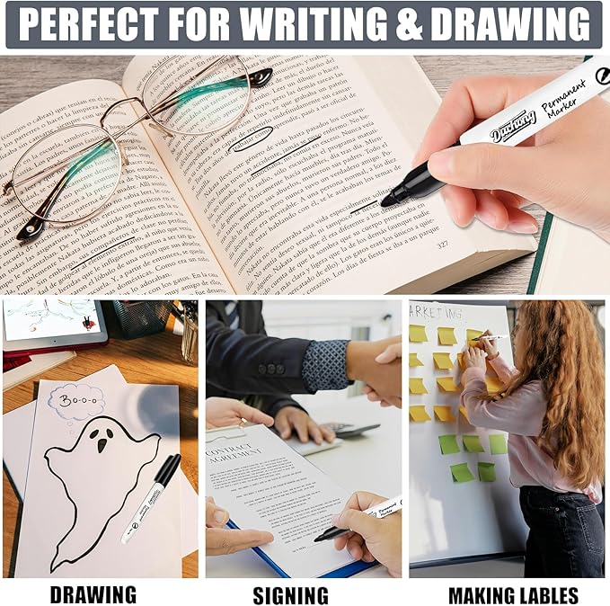 Duchong Black Permanent Markers, 30 Count Permanent Markers Bulk, Quick Drying Marker, Waterproof, Smooth, Durable, Works on Packing, Wood, Glass for Kids Adult Doodling, Marking